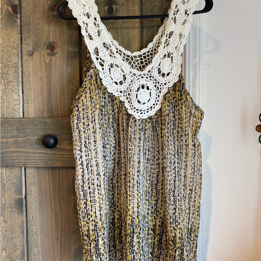 Forever 21 Yellow and Black Blouse with Crochet Detail